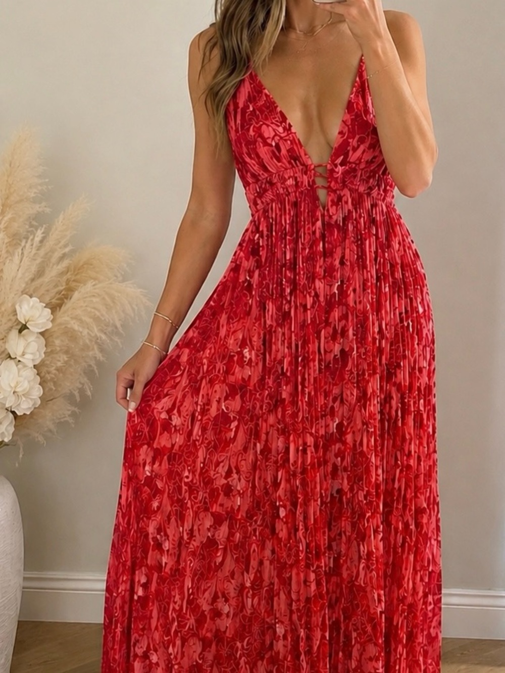 V-Neck Spaghetti Strap Sundress in Pink